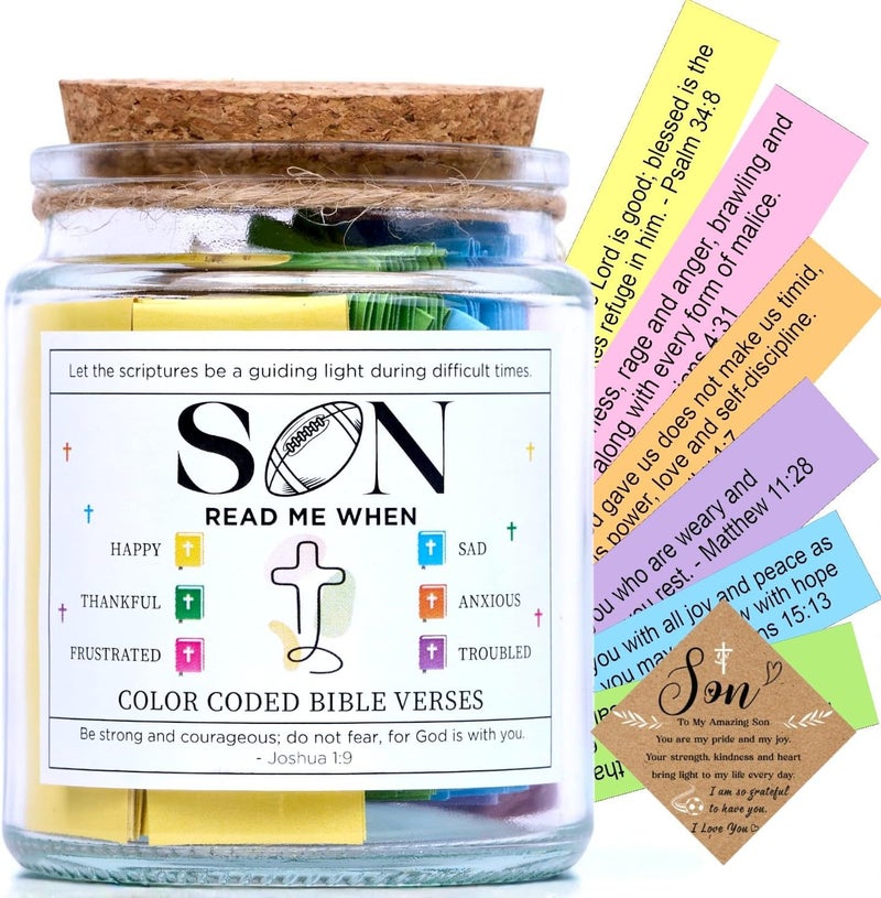 SOLMAYCO Bible Verse Jar for Son – 92 Scriptures for Strength, Wisdom & Encouragement | Christian Easter Gift for Young Men or Teen Boys | Faith-Based Spiritual Jar | Thoughtful Graduation/Easter Gift for Him - Image 1